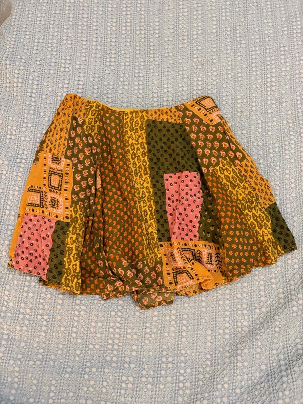 Urban Outfitters Patchwork Mini Skirt Pink Olive Yellow Quilt Lined Size Small